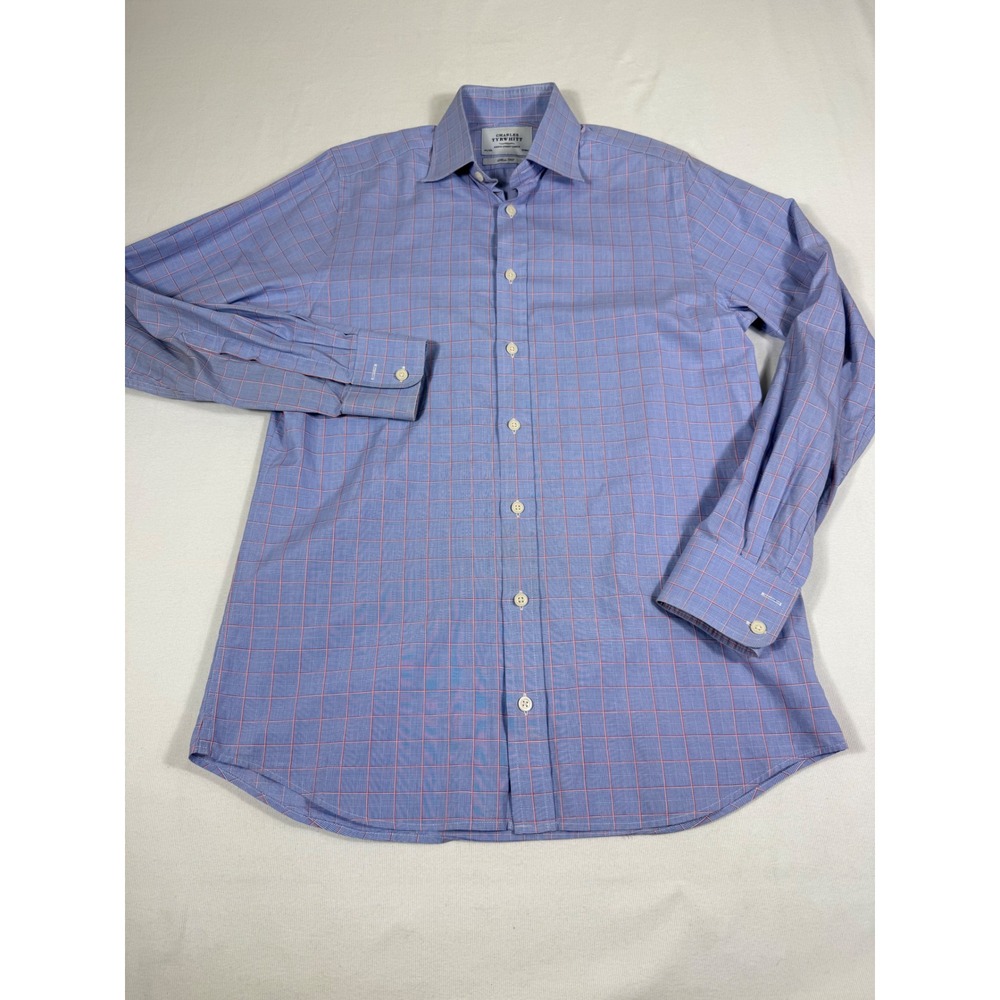 Charles Tyrwhitt Dress Shirt 14.5/33 Blue Red Check Slim Fit Long Sleeve